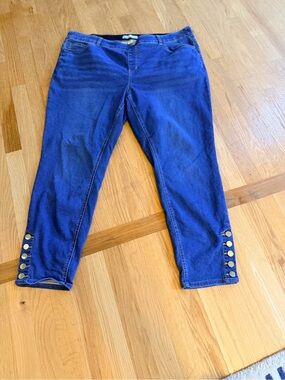Women's Size 22W "Cato" High Rise Royal Blue Ankle Jeans with Hem Buttons GUC